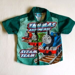 Thomas & Friends Boys Steam Team Button Up Short Sleeve Shirt Green 2T